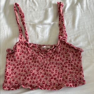 Pink Smocked Crop Tank Top with Ruffled Straps